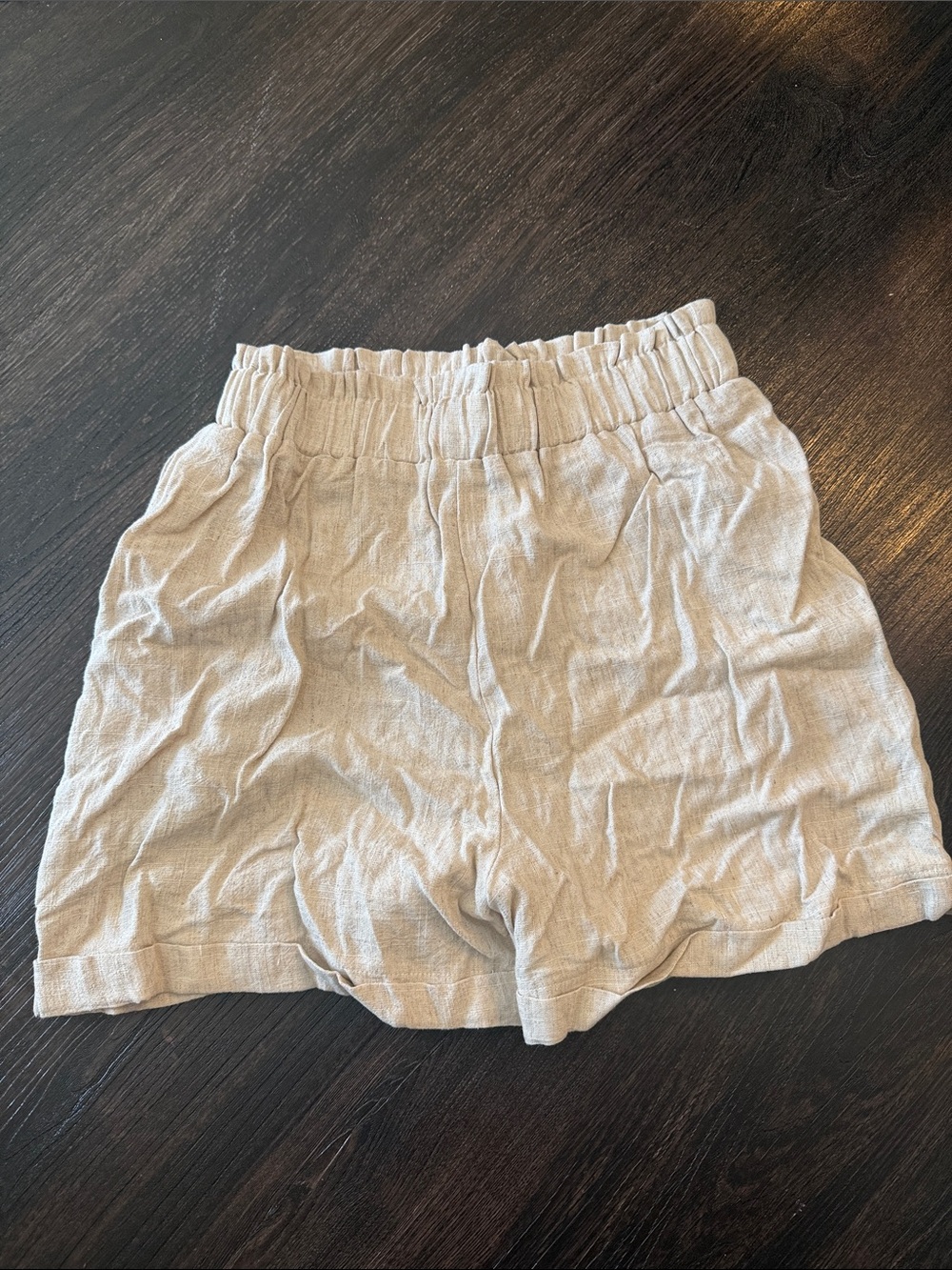 HYFVE Light Beige High Waist Linen-Blend Shorts